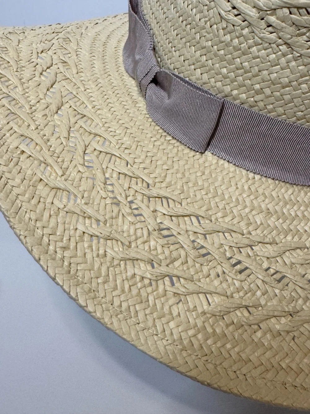 BTB Los Angeles Carrie Wide Brim Woven Straw Sun Hat Taupe Ribbon Size S